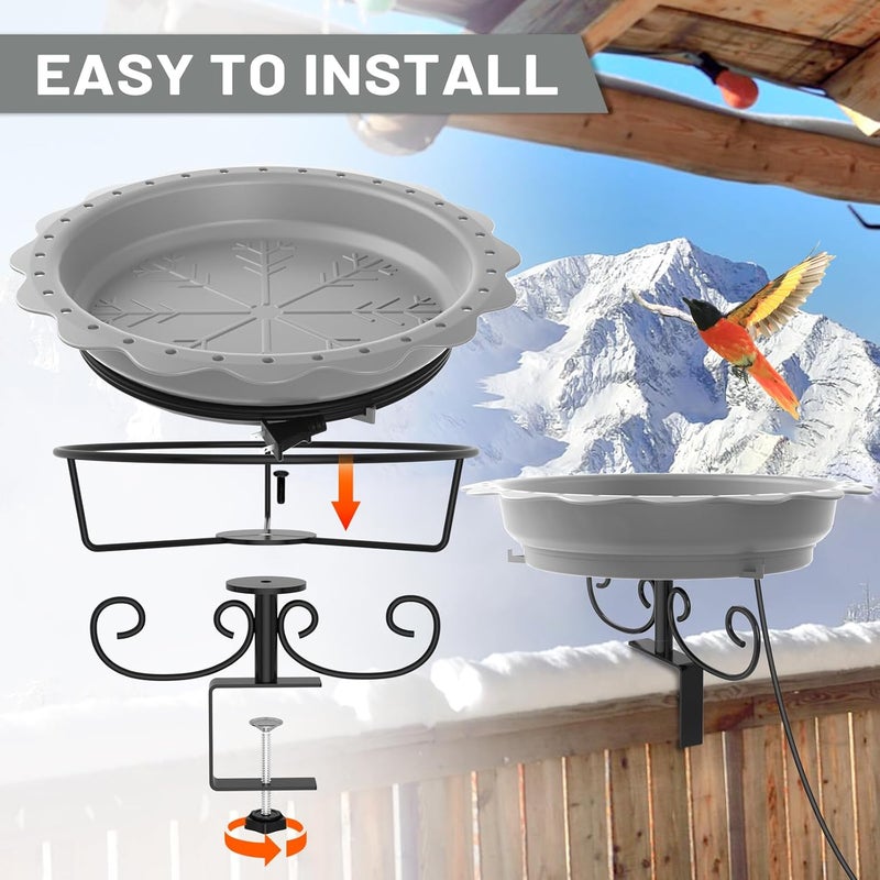 We-buys Heated Bird Baths for Outdoors, 100W Heated Bird Bath for Deck Railing, Heated Birdbath with Thermostat Control, Heated Bird Bath for Outside Winter Garden Patio Yard (Gray) - Image 5